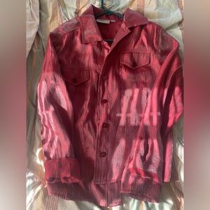 Red Button Up Sheer Material
